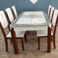Bộ Bàn Ăn 6 Ghế Gỗ Mặt Đá Viền Họa Tiết Độc Đáo BA40