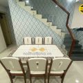 Bộ Bàn Ăn 6 Ghế Gỗ Mặt Đá Viền Họa Tiết Độc Đáo BA40