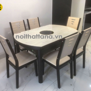Bàn ăn mặt đá thông minh có bếp từ gấp gọn