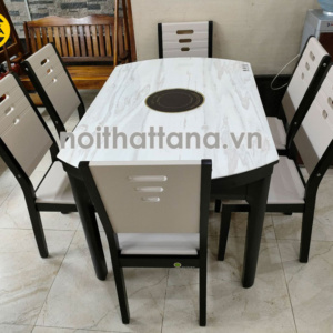 Bàn ăn mặt đá thông minh có bếp từ gấp gọn