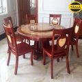 Bộ Bàn Ăn Tròn Mặt Đá Xoay Gỗ Sồi 6 Ghế BA77
