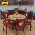 Bộ Bàn Ăn Tròn Mặt Đá Xoay Gỗ Sồi 6 Ghế BA77