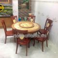 Bộ Bàn Ăn Tròn Mặt Đá Xoay Gỗ Sồi 6 Ghế BA77