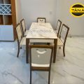 Bộ Bàn Ăn 6 Ghế Gỗ Sồi Mặt Đá Trắng Đẹp Tinh Tế BA89