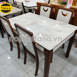 Bộ Bàn Ăn 6 Ghế Gỗ Sồi Mặt Đá Trắng Đẹp Tinh Tế BA89