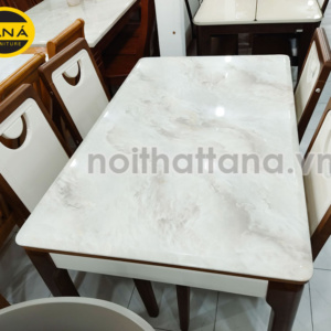 Bộ Bàn Ăn 6 Ghế Gỗ Sồi Mặt Đá Trắng Đẹp Tinh Tế BA89
