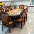 Bộ Bàn Ăn 2m2 mặt đá Oval Tân Cổ Điển 8 Ghế Gỗ Sồi Cao Cấp nhập khẩu đài loan BA74