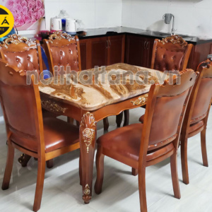 Bộ Bàn Ăn 6 Ghế gỗ sồi Tân Cổ Điển đẹp nhập khẩu đài loan BA09