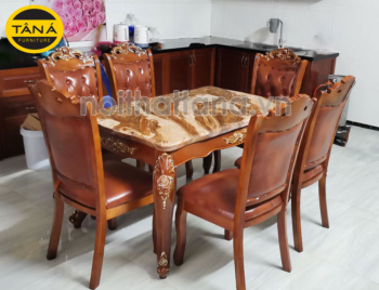 Bộ Bàn Ăn 6 Ghế gỗ sồi Tân Cổ Điển đẹp nhập khẩu đài loan BA09