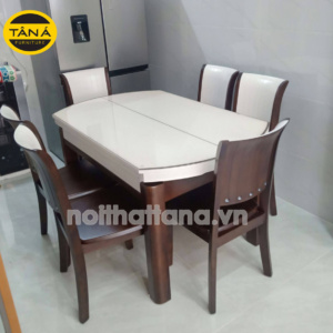Bộ bàn ăn thông minh mặt kính 6 ghế gấp gọn BA-C6