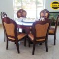 Bộ Bàn Ăn Tròn Mâm Xoay Tân Cổ Điển BA28 Mặt Đá 6 Ghế Gỗ Sồi Cao Cấp
