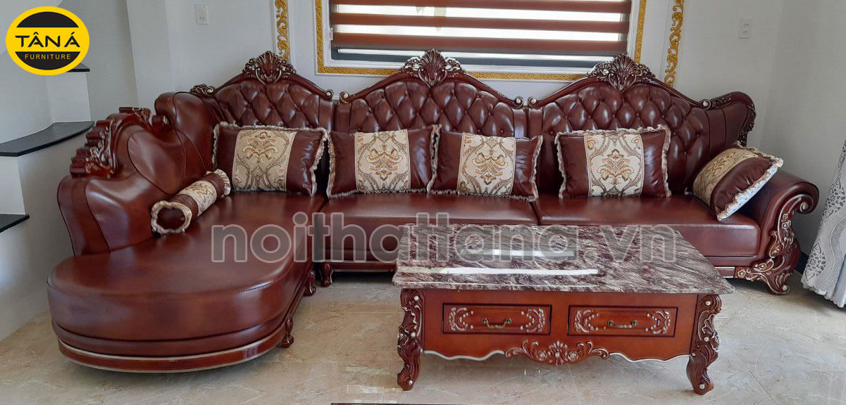 Ghế sofa gỗ sồi bọc da cao cấp