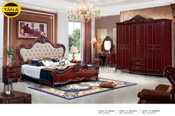 Bộ combo giường ngủ tân cổ điển gỗ sồi nhập khẩu đài loan, bàn trang điểm đẹp nhập khẩu