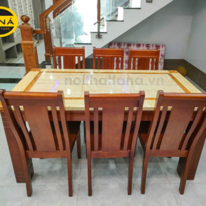 Bộ bàn ăn 6 ghế gỗ sồi mặt đá hiện đại BA45
