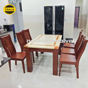 Bộ bàn ăn 6 ghế gỗ sồi mặt đá hiện đại BA45