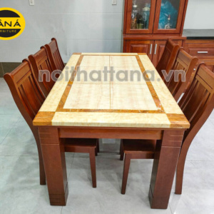Bộ bàn ăn 6 ghế gỗ sồi mặt đá hiện đại BA45
