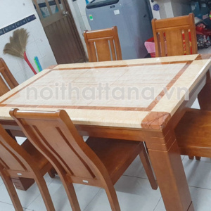 Bộ bàn ăn 6 ghế gỗ sồi mặt đá hiện đại BA45