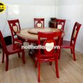 Bộ Bàn Ăn Tròn Mặt Đá Xoay Gỗ Sồi 6 Ghế BA77