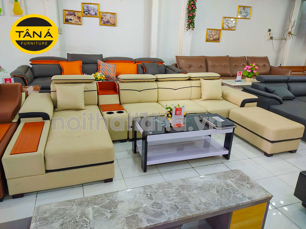 Ghế sofa da màu vàng nghệ góc chữ l đẹp