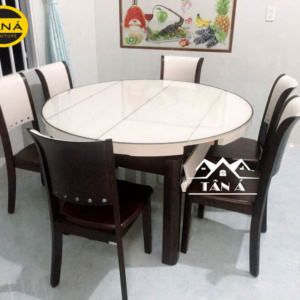 Bàn ăn tròn mặt đá thông minh gấp gọn