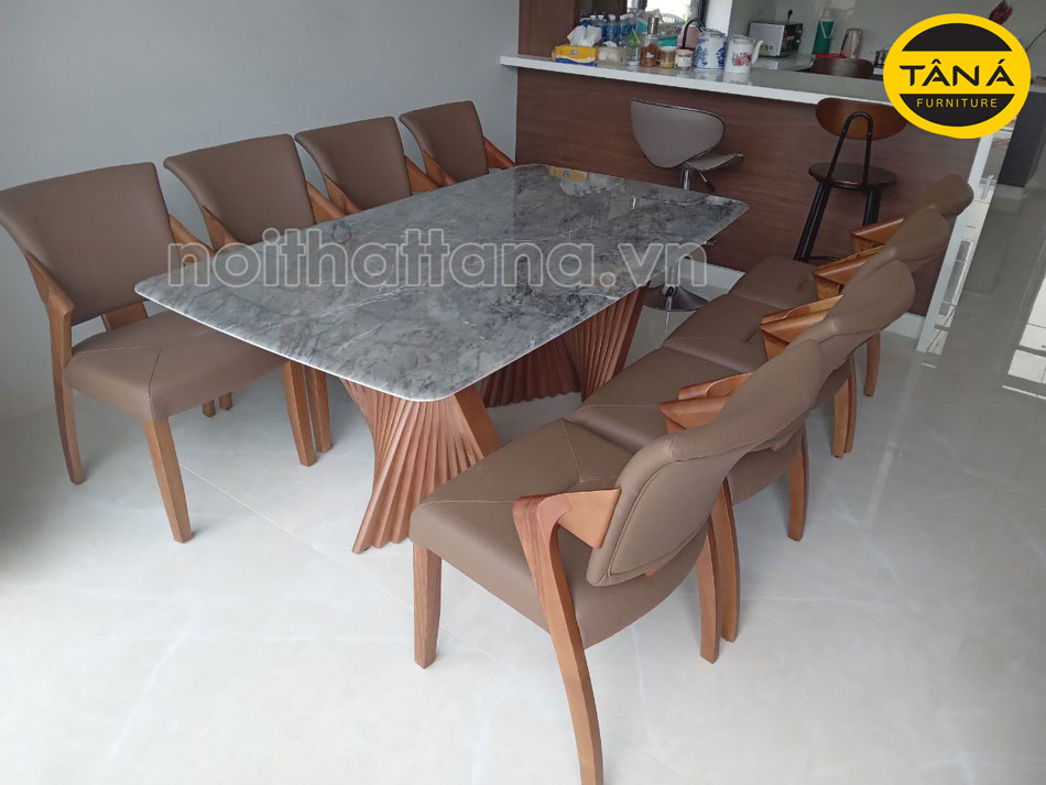 Bộ bàn ăn mặt đá hiện đại 8 ghế gỗ sồi nhập khẩu Đài Loan