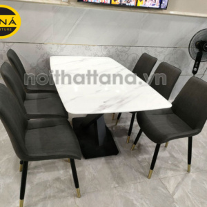 Bộ bàn ăn mặt đá 6 ghế chân sắt BA94
