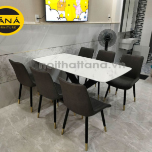 Bộ bàn ăn mặt đá 6 ghế chân sắt BA94