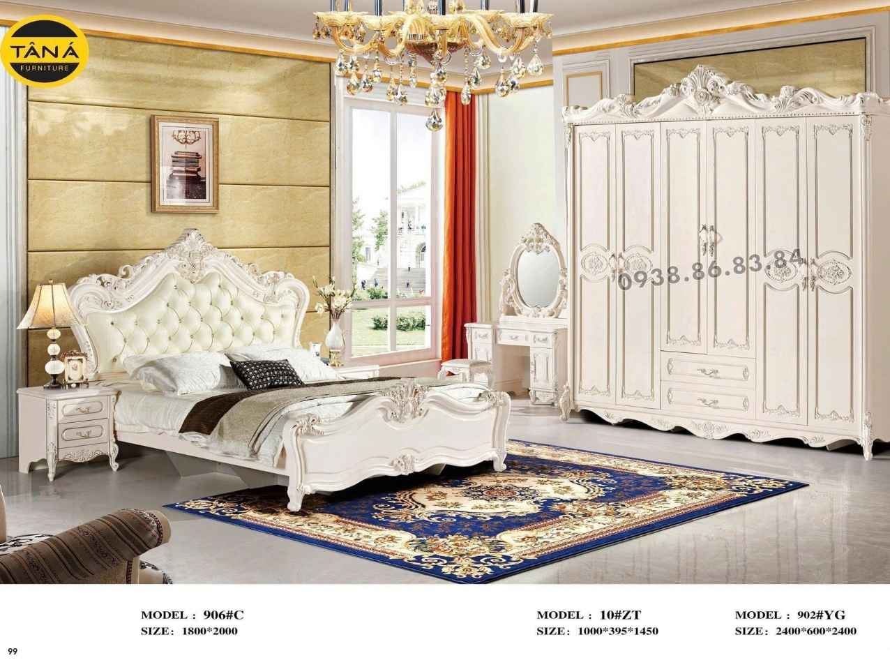 Combo Giường Tủ Bàn Trang Điểm Tân Cổ Điển Nhập Khẩu TP-902