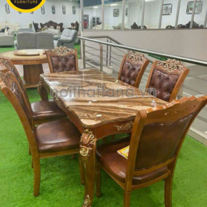 Bộ Bàn Ăn 6 Ghế gỗ sồi Tân Cổ Điển đẹp nhập khẩu đài loan BA09