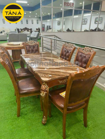 Bộ Bàn Ăn 6 Ghế gỗ sồi Tân Cổ Điển đẹp nhập khẩu đài loan BA09