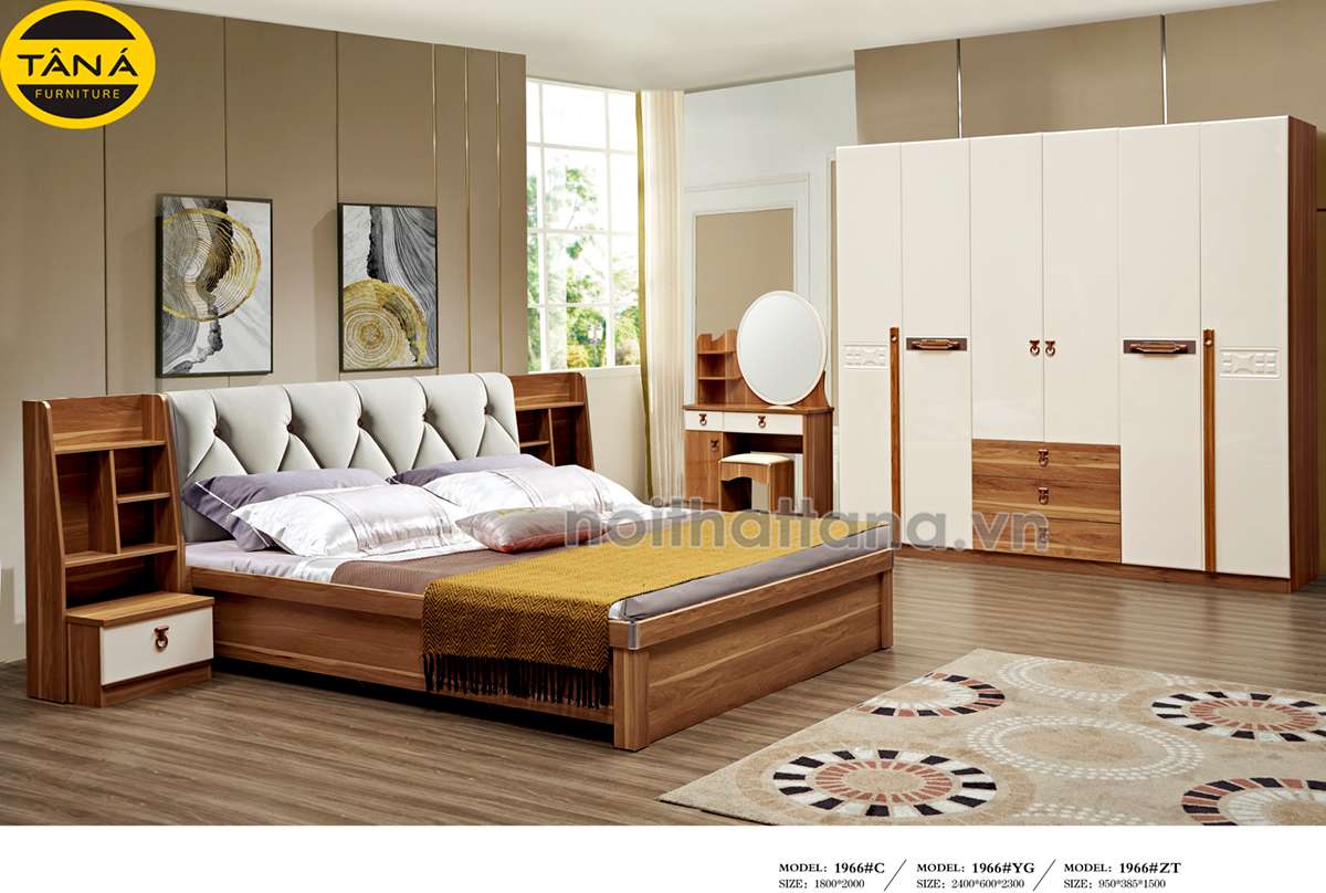 Mẫu giường ngủ gỗ màu vàng hiện đại giá rẻ