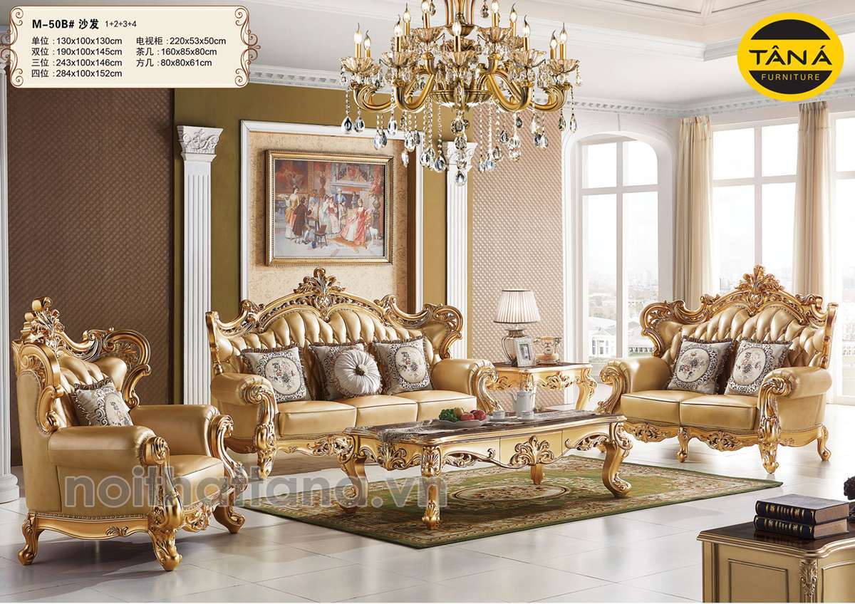 Ghế sofa tân cổ điển màu vàng đồng nhập khẩu đài loan