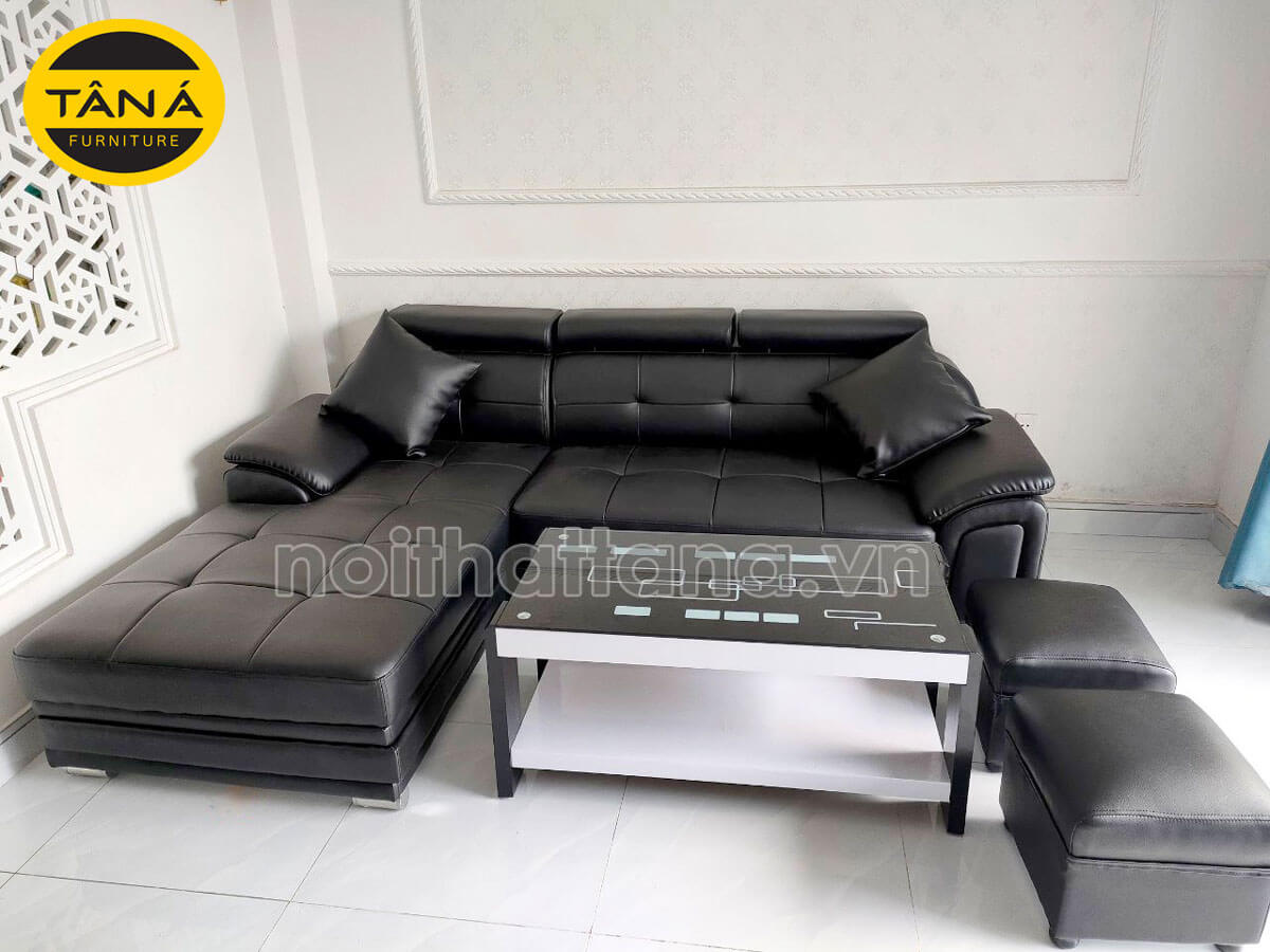 Ghế sofa da bọc gỗ màu đen sang trọng
