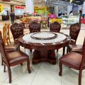 Bộ Bàn Ăn Tròn Mặt Đá Có Mâm Xoay 8 Ghế Gỗ Sồi Bọc Da Cao Cấp BA86