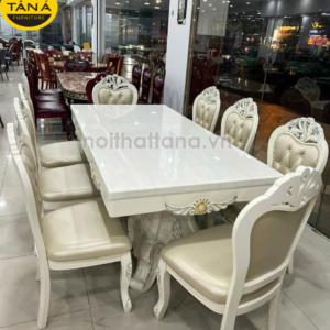 Bộ Bàn Ăn Mặt Đá Cao Cấp 8 Ghế Gỗ bọc da Nhập Khẩu Đài Loan BA24