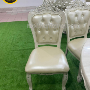 Bộ Bàn Ăn Tân Cổ Điển 6 Ghế BA76 Mặt Đá Tròn Có Mâm Xoay Cao Cấp