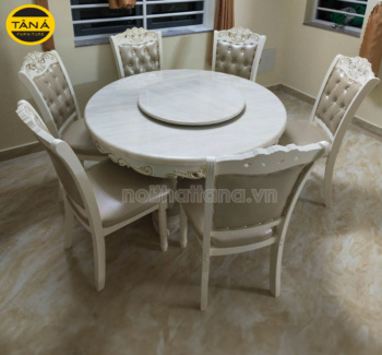 Bộ Bàn Ăn Tròn Mặt Đá 6 Ghế Tân Cổ Điển BA18 Nhập Khẩu Đài Loan