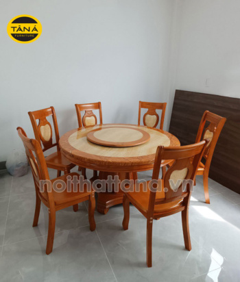 Bộ Bàn Ăn Mặt Đá Tròn Mâm Xoay 6 Ghế NH21