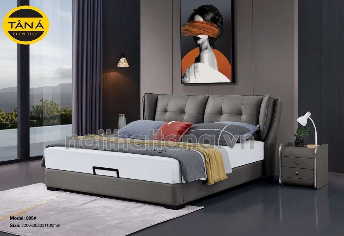 Giường ngủ gỗ sồi bọc nệm phong cách hàn quốc
