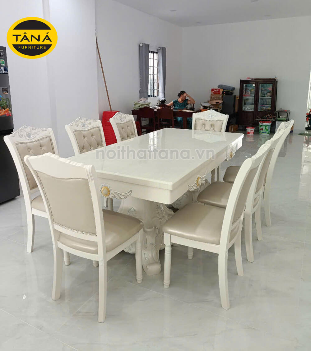 Bộ Bàn Ăn 8 Ghế Mặt Đá Cao Cấp BA71 Tân Cổ Điển Nhập Khẩu
