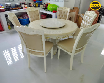 Bộ Bàn Ăn Tròn Mặt Đá 6 Ghế Tân Cổ Điển BA18 Nhập Khẩu Đài Loan