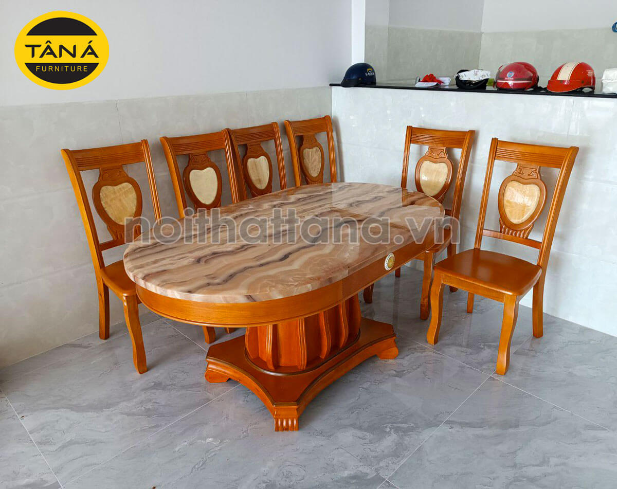 bàn ăn màu vàng đẹp hiện đại 6 ghế