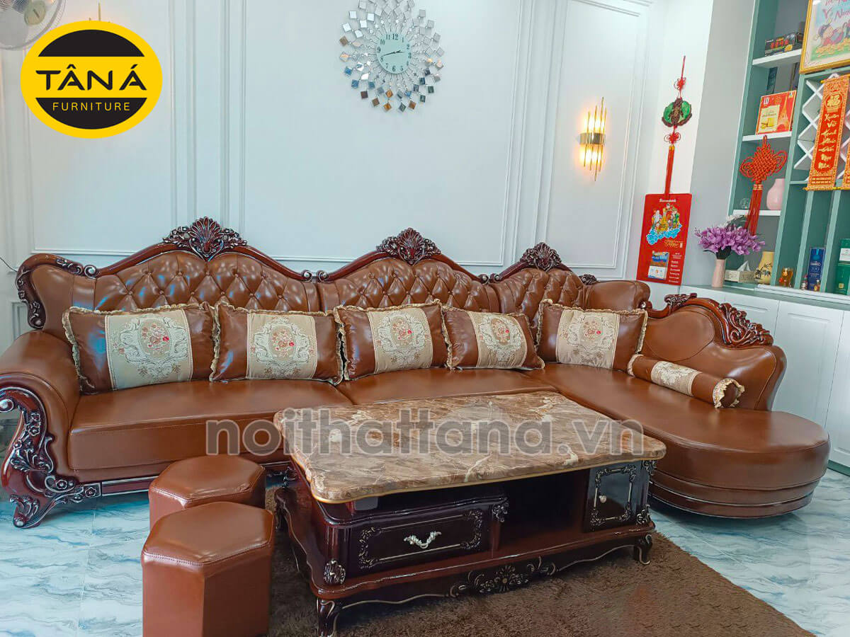 Mẫu ghế sofa da cao cấp cho phòng khách phong cách tân cổ điển
