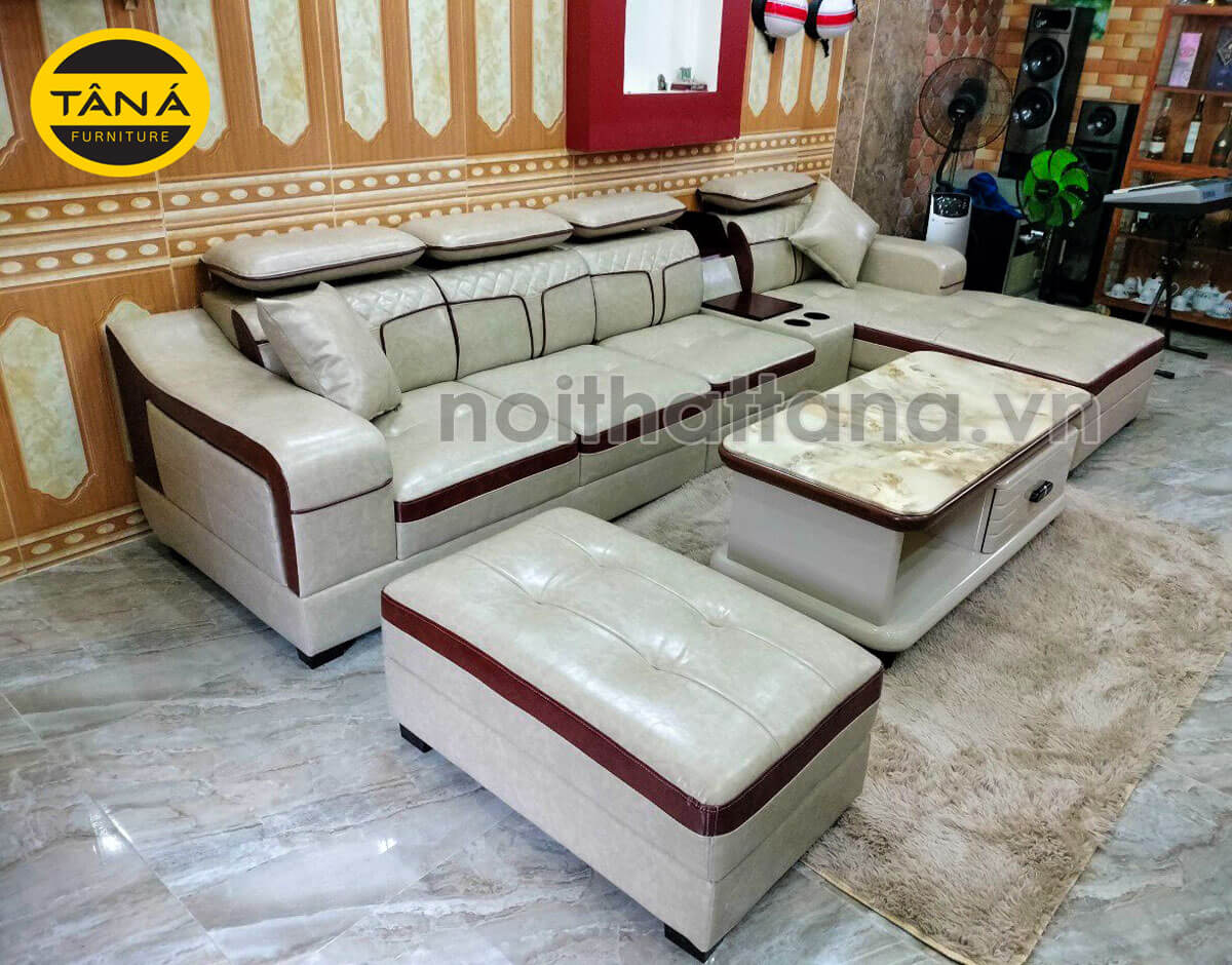 bộ ghế sofa da phòng khách nhỏ gọn