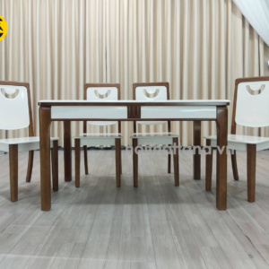 Bộ Bàn Ăn 6 Ghế Gỗ Sồi Mặt Đá Trắng Đẹp Tinh Tế BA89