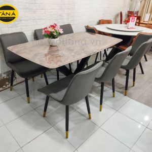 Bộ bàn ăn mặt đá 6 ghế chân sắt BA94