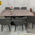 Bộ bàn ăn mặt đá 6 ghế chân sắt BA94Bộ bàn ăn mặt đá 6 ghế chân sắt BA94