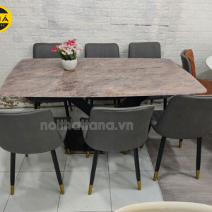 Bộ bàn ăn mặt đá 6 ghế chân sắt BA94Bộ bàn ăn mặt đá 6 ghế chân sắt BA94