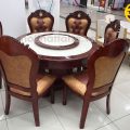 Bộ Bàn Ăn Tròn Mâm Xoay Tân Cổ Điển BA28 Mặt Đá 6 Ghế Gỗ Sồi Cao Cấp