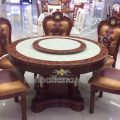 Bộ Bàn Ăn Tròn Mâm Xoay Tân Cổ Điển BA28 Mặt Đá 6 Ghế Gỗ Sồi Cao Cấp
